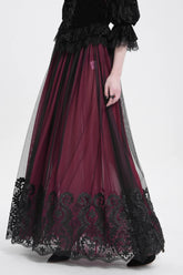 Red Stitching Floral Mesh Women's Gothic Skirt
